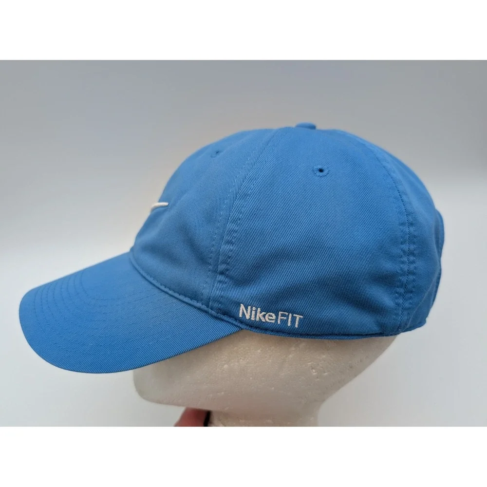 Nike FIT Blue Adjustable Baseball Hat Swoosh Logo Hook Loop Strap Mens Hat